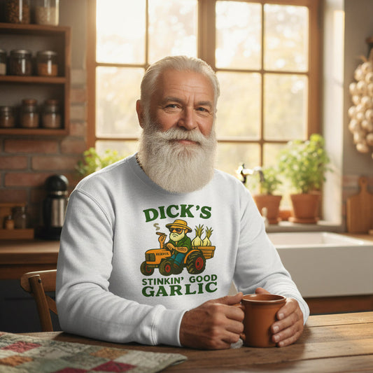 Unisex Garment-Dyed Sweatshirt - Dick's Stinkin' Good Garlic