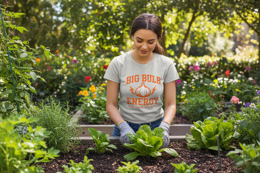 Big Bulb Energy Garlic Tee — Funny Women's Cotton T-Shirt