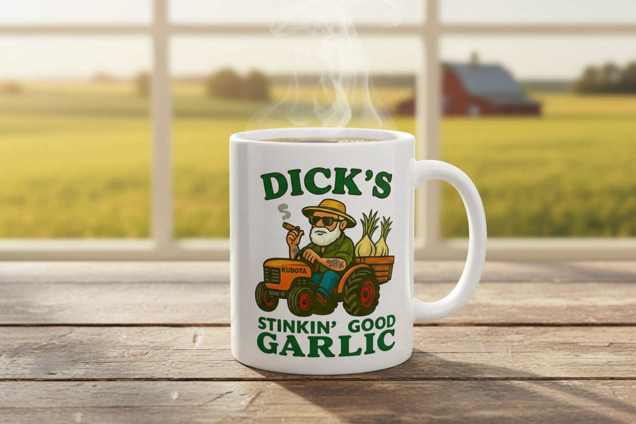 Garlic & Coffee Ceramic Mug — “Caffeine First, Cloves Always” (11oz/15oz) - Dick's Stinkin' Good Garlic