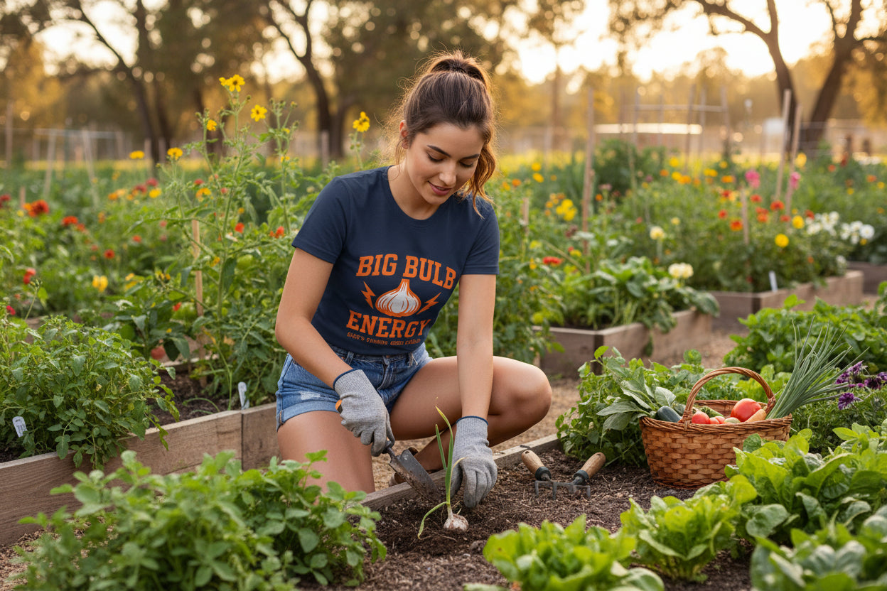 Big Bulb Energy Garlic Tee — Funny Women's Cotton T-Shirt
