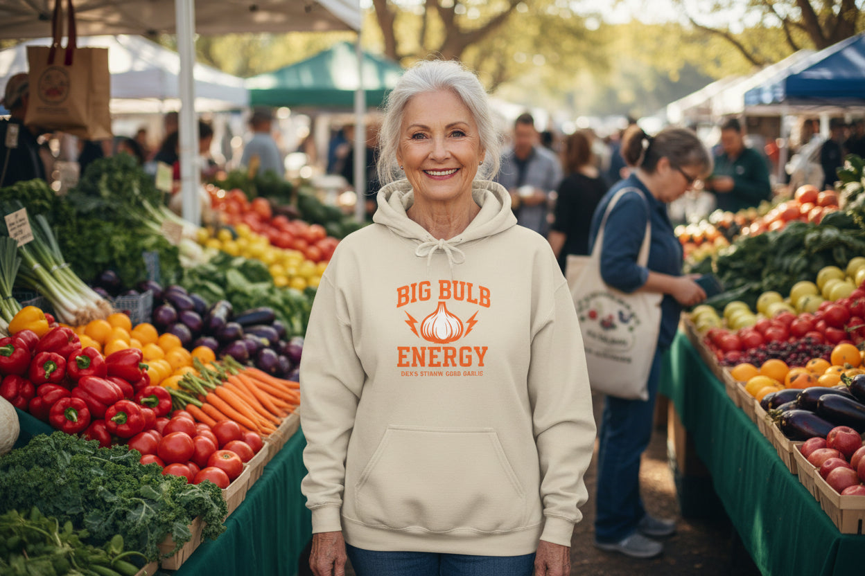 Big Bulb Energy Hoodie — Funny Garlic Graphic Sweatshirt - Dick's Stinkin' Good Garlic