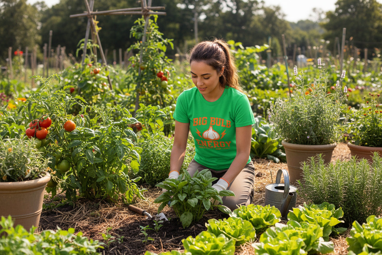 Big Bulb Energy Garlic Tee — Funny Women's Cotton T-Shirt