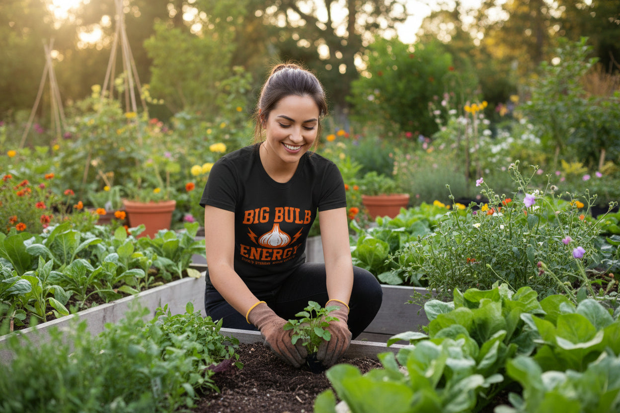 Big Bulb Energy Garlic Tee — Funny Women's Cotton T-Shirt